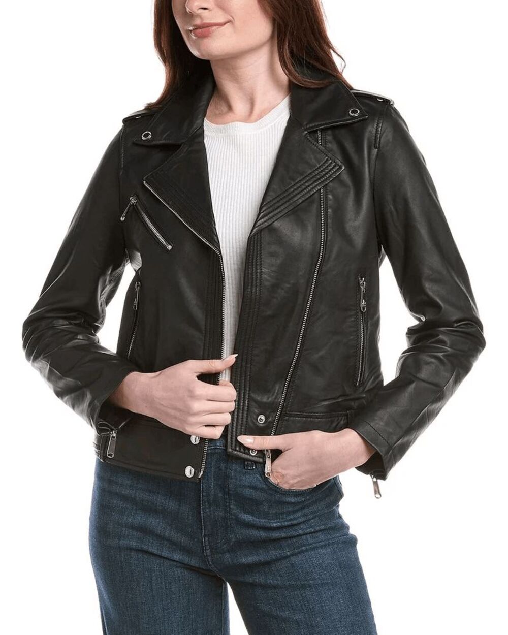 Sam Edelman Black Leather Moto Cropped Zip-Up Jacket Women's Size Large